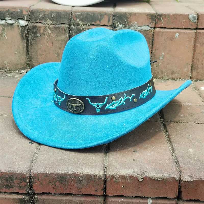 Suede Cowboy Hat Mens Belt Womens Winter New Double sided Convertible Western Cowboy Hat Retro Hat Wholesale Sombrero Vaquero Mujer W241225