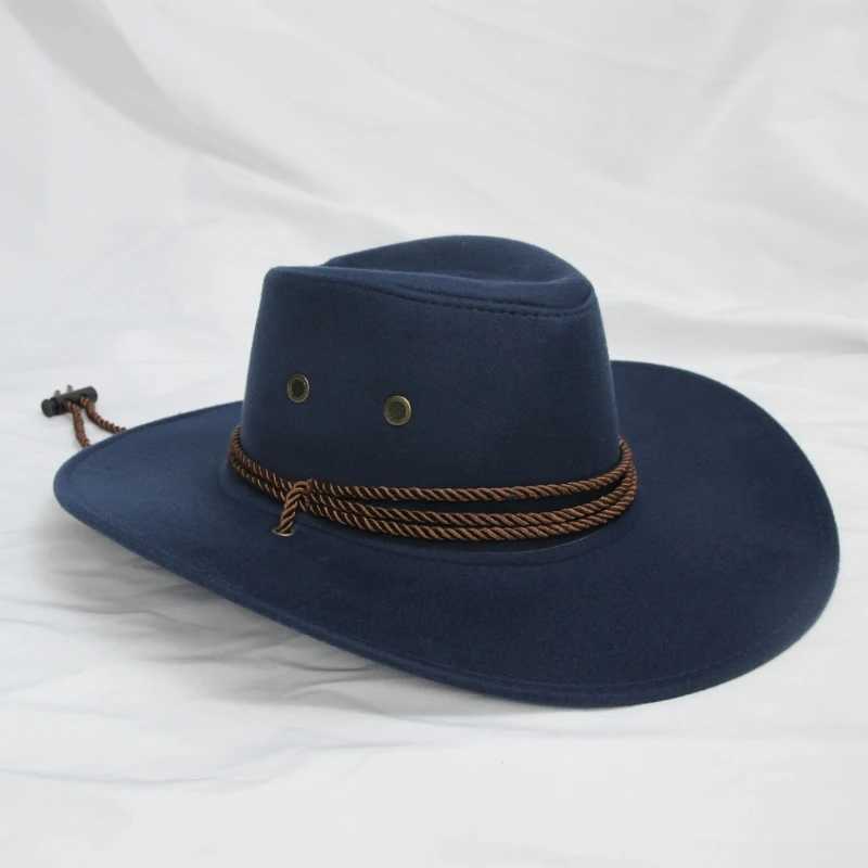 652F solid color western cowboy hat retro wide Brim jazz hat for sun protection Christmas gift New Year Thanksgiving Valentine W241225