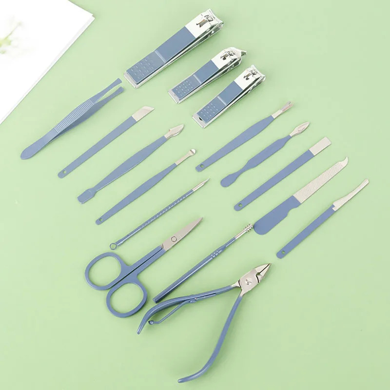 12-16 Pieces Nail Clipper Kit Manicure Set Leather Bag Stainless Steel Nail Care Tools Portable Travel Kit Gift Nail Clipper Set 241225