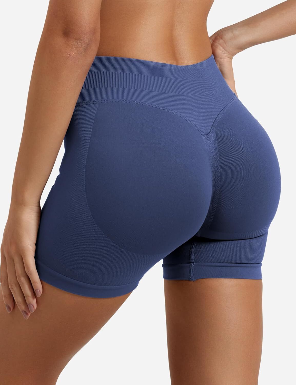 Impact Gym Women Fiess Sports Biker 4.5" Low Ribbed Band Yoga Shorts Workout Scrunch Butt Seamless Leggings