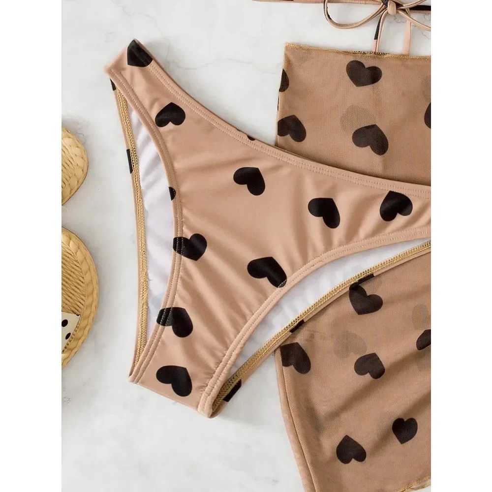 3 pieces of heart-shaped printed camisole bikini swimsuit and beach skirt sexy swimsuit for women 2024 swimsuit for women summer swimsuitW241225