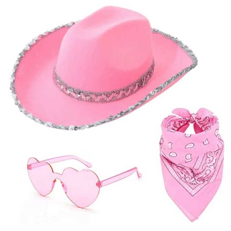 Cowboy Hat for Bridal Shower Cowgirl Hats Scarf Sunglasses Costume Female Heear Night Club Party Set W241225