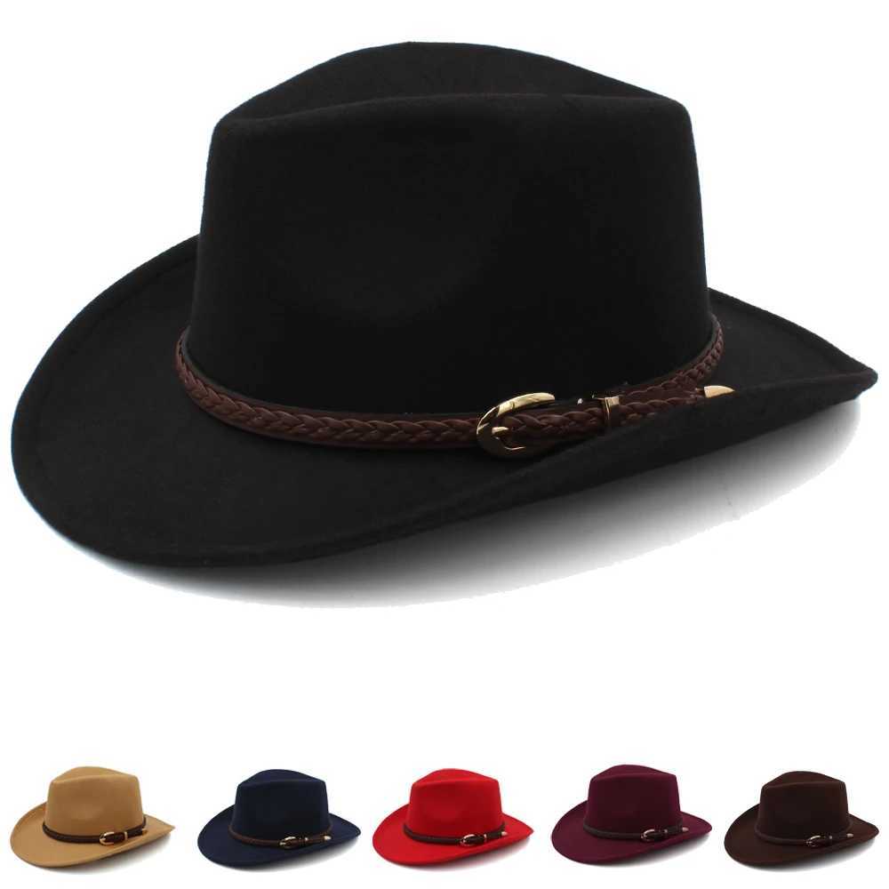 Womens Wool Western Cowboy Hat Width Brim Panama Cs Outdoor Sombrero Travel Fedora Sunbonnet Party Adjustable Size M-L W241225
