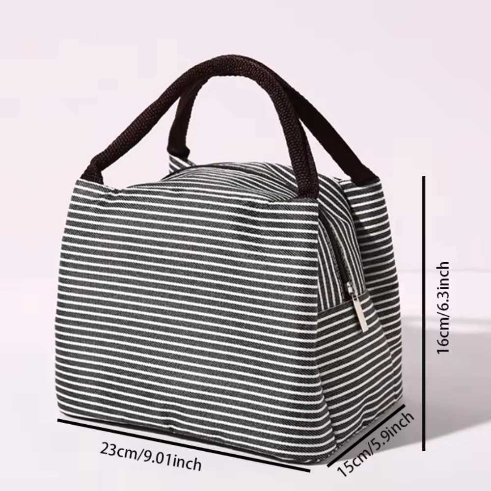 Multi-Color Portable Square Lunch Bag Wable Striped Reusable Leak Poof Insulati Tote Bento BagXJ241225