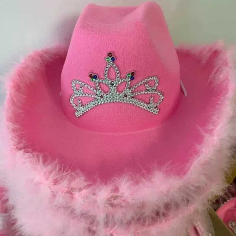New Western Cowboy Cs Y2K Womens Pink Cowboy Hat Headwear Cowboy Hat Holiday Clothing Party C Feather Edge Fedora C W241225