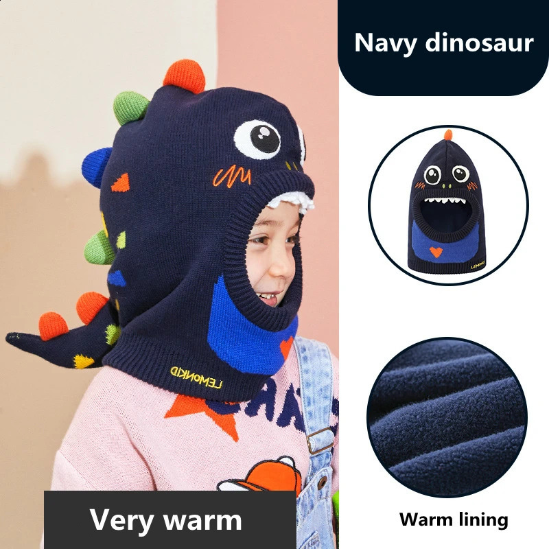 Kids Winter Hat Pompom Children Knitted Hats Baby Girls Boys 3D Animal with Warm Fleece Lining 241225