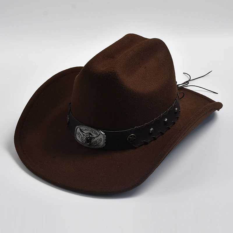 New artificial wool Western cowboy hat womens retro wide Brim Fedoras hat gentlemens La Cowgirl jazz hat W241225
