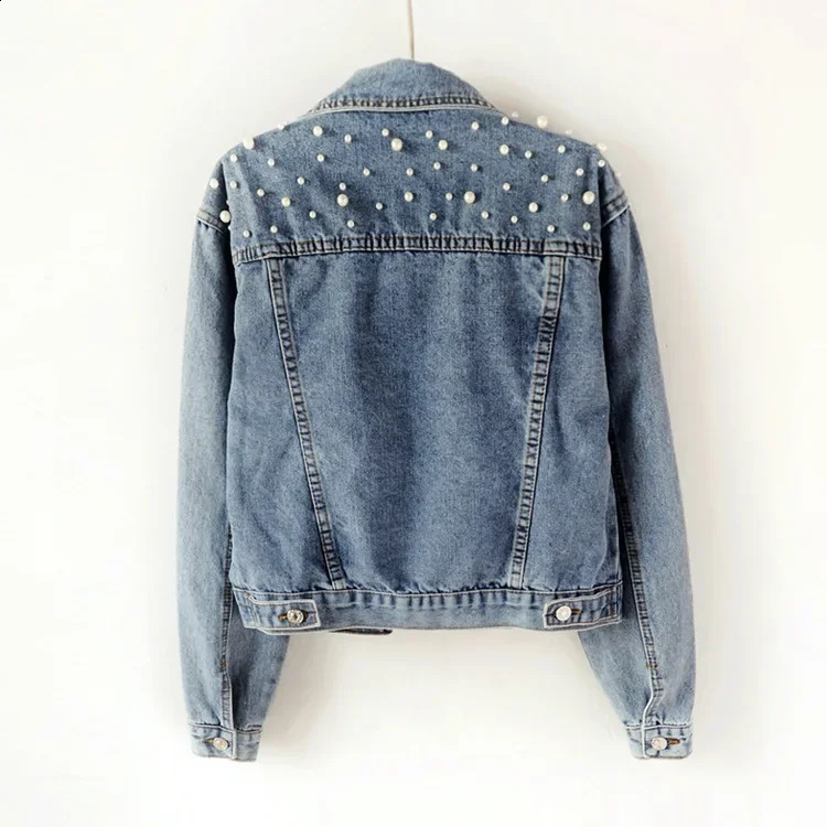 Womens European Style Denim Jacket Plus Size Loose Fit Beaded Embellishment Diamond Overcoat Student Cross-Border Jacket 241223