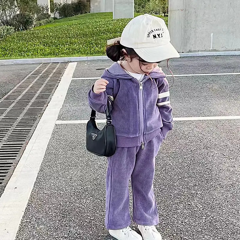 Kids Hooded Set Childrens Cute Fashion Casual Suit Autumn Girls Solid Color Tops Sweatpants Two Pieces 310 Years Old 241225