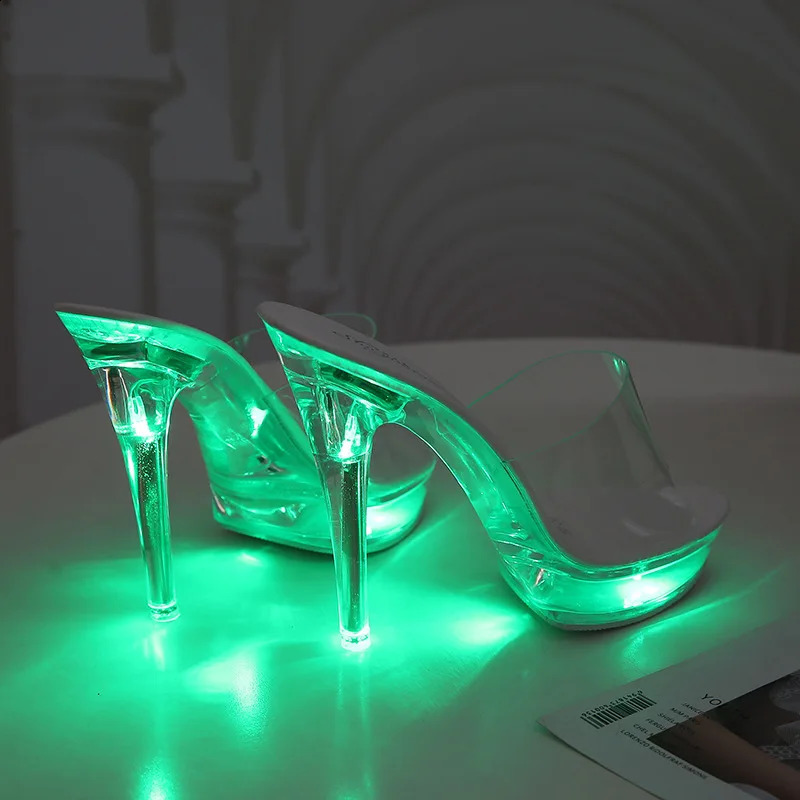 Womens Led Illuminated Sandals Clear Heel 13CM LUMINOUS SLIPPERS LFD1099 241225