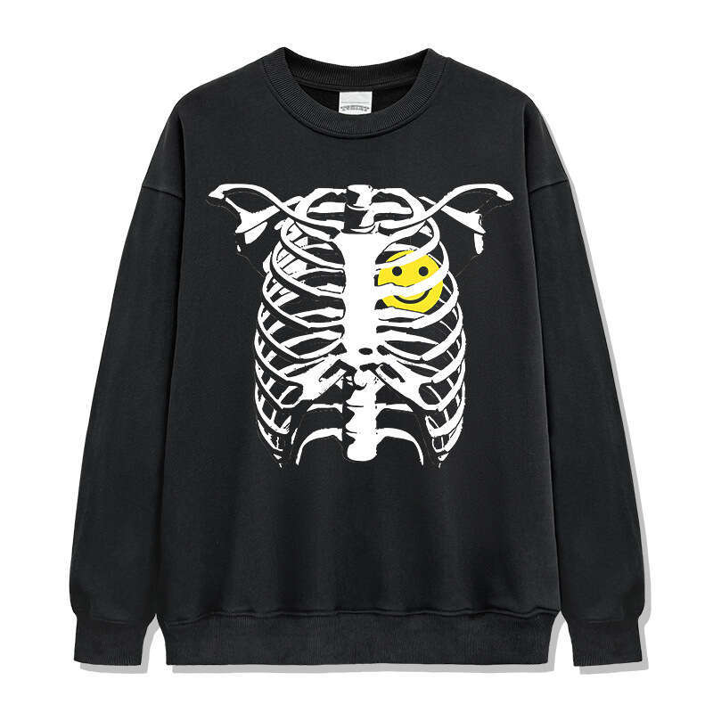 Skeleton short sleeved summer new trendy high street pure cotton T-shirt top loose round neck hooded sweatshirt
