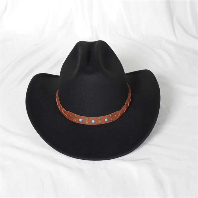 Big Eave Western Cowboy Hat Treasure Road Knight Hat Upset Top Hat Mens Roll Eave Top Hat Jewelry Decoration Sombrero Hombre Cs W241225