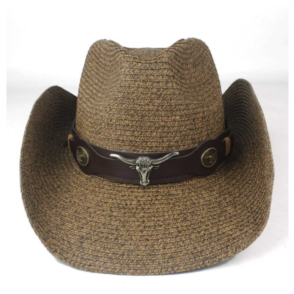 2019 Summer Str Mens Black Western Cowboy Hat Wide Brim Hat Outdoor Sombrero Hombre Cowboy Hat W241225