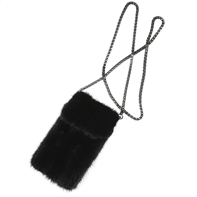 Fashion Mini Mink Hair Coin Purse Crossbody Small Bag Mobile Phone Bag All-Matching Womens Shoulder Mobile Phone Bag241226
