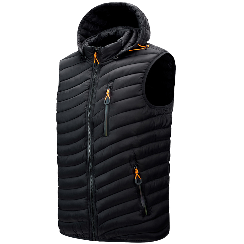2025 Men Sleeveless Down Vests Solid Hooded Vest Jackets Fashion Casual Pockets Waistcoat Windproof Jacket Winter Male Hot