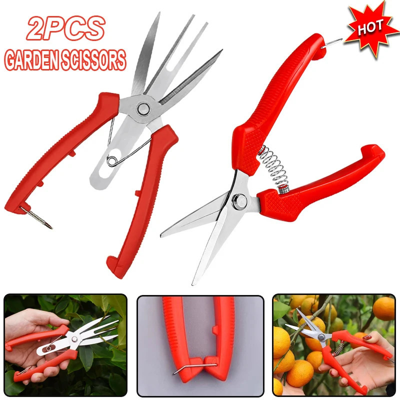2pcs Garden Pruning Shears Branches Scissors Fruit Picking Flowers Trim Orchard Farm Trees Hand Gardening Tools 241223