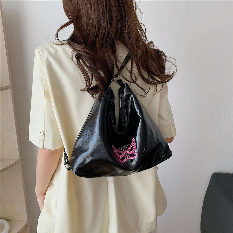 New Fashionable Embroidered Butterfly Multi Purpose Shoulder Bucket Bag, Casual Soft Surface Large Capacity Women's Backpack