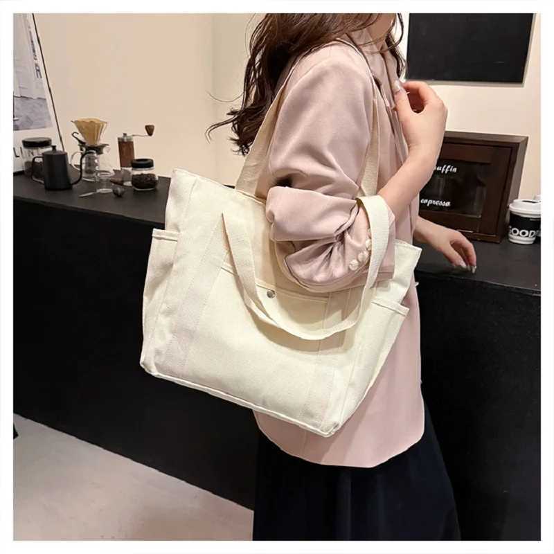 Preppy Style Shoulder Bag Unisex Large Capacity HandBag Casual Versatile Solid Canvas Bag Student Commuting Zipper Square BagXJ241225