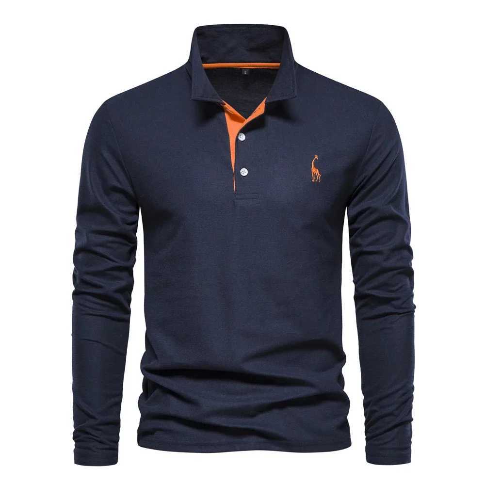 Simple Solid Color Print Mens Polo T Shirt Daily Business Casual Golf Clothing Fashion Lapel Long Sleeved Tops Autumn Loose TeeXJ241225