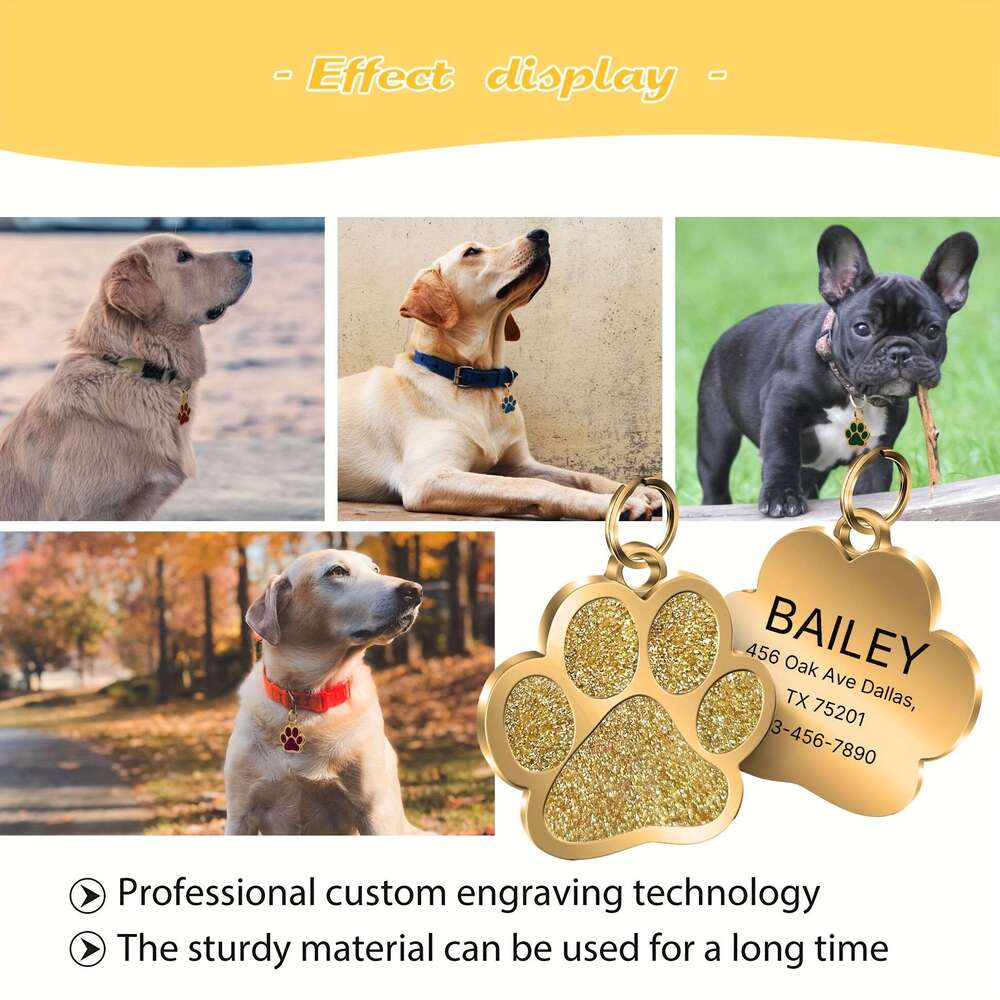 Personalized Engraved Name Tags Cats Dogs ID, Name, Phone Number, Address, Label. Prevent Loss With Custom Paw-shaped Dog Clear, Durable, And Non-fadi