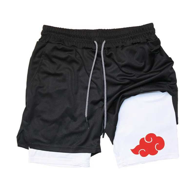 Mens 2 in 1 Performance Shorts Athletic Compression Shorts with Towel Loop Pockets Gym Workout Fitness Running Anime PrintXJ241226