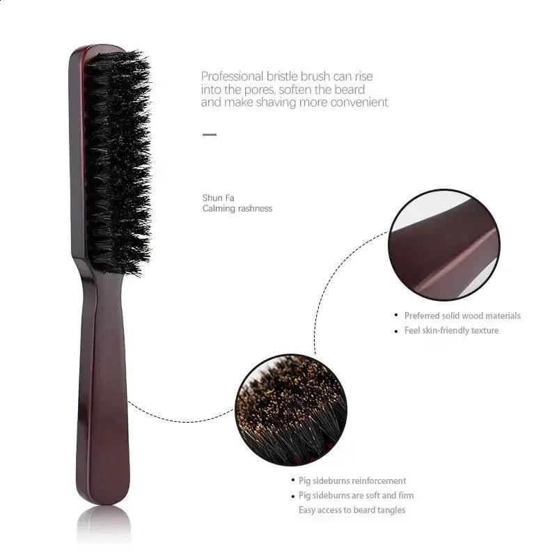Men Beard Brush Wood Handle Boar Bristle Moustache Cleaning Brush Hairdressing Anti Static Barber Hair Styling Comb Shaving Tool 241225