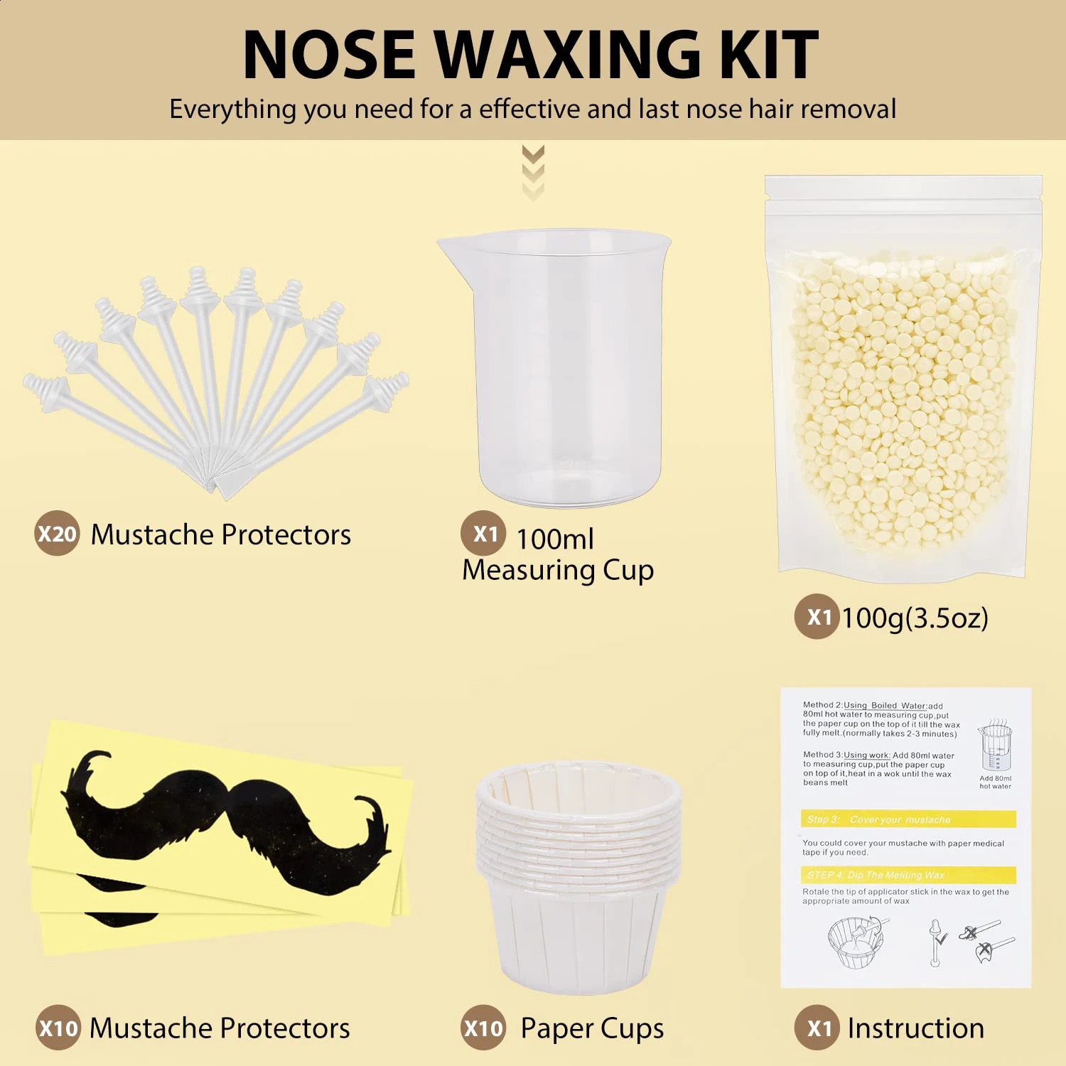 Nose Wax Kit Waxbean Portable Quick Painless Nose Hair Removal Set Paper-Free Cleaning Waxing Beans Clipper for Man and Women 241226