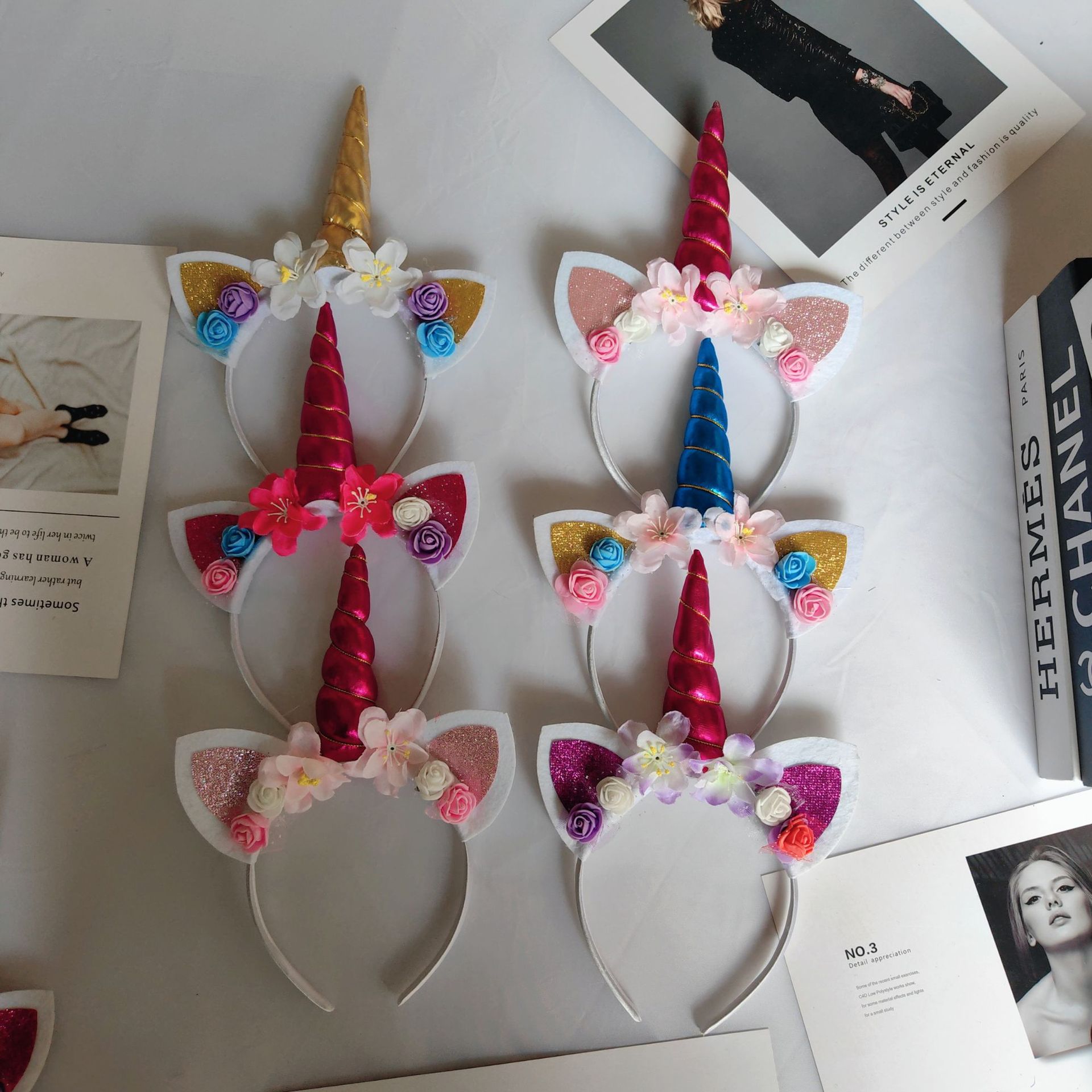 Dream Unicorn Hair Band Simulation Flower Cat's ears (Steamed cat-ear shaped bread) Cowhorn Head Band Party Birthday Children's Performance 