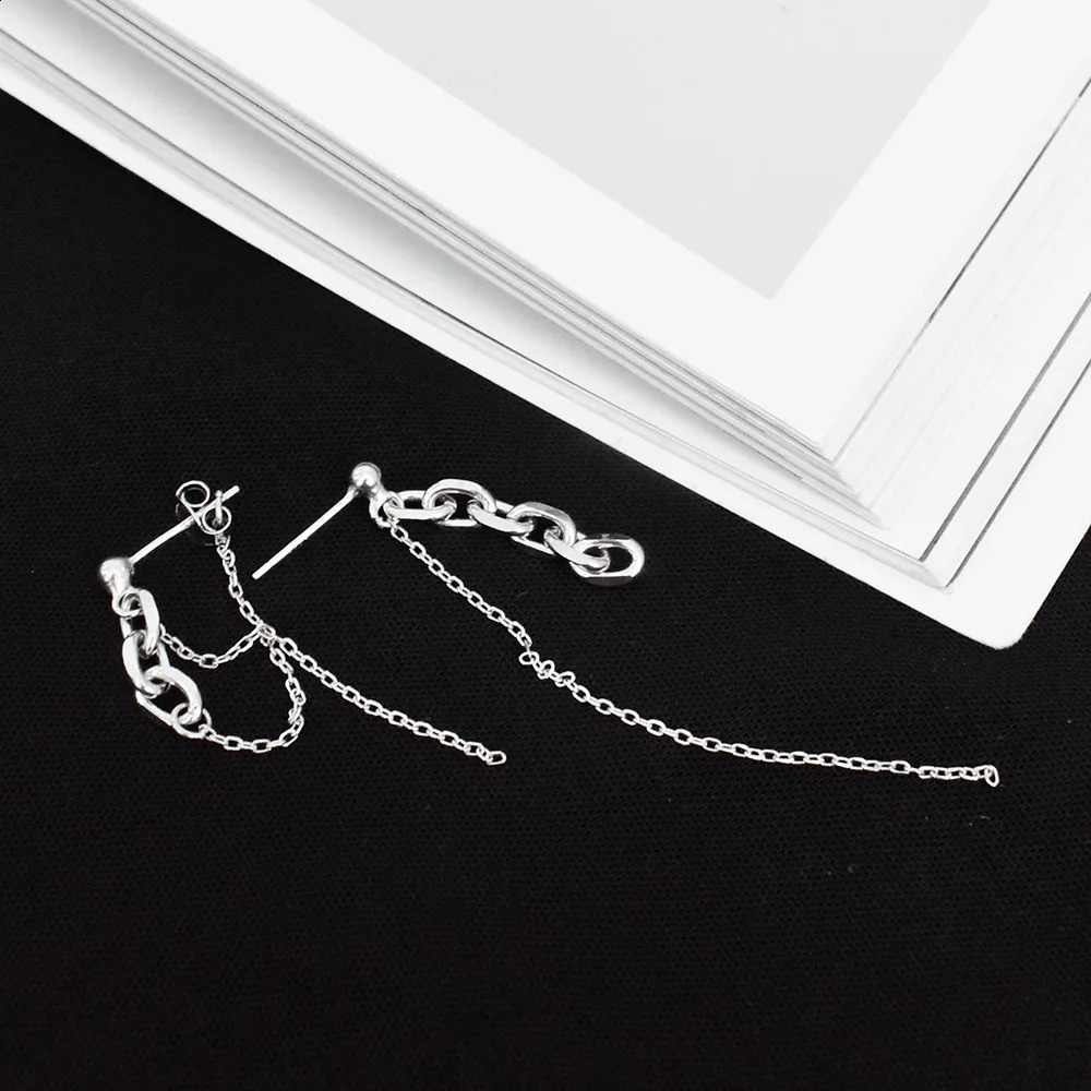 Asymmetrical Stud Earrings with S925 Silver Chain and Fringe - INS Fashion Jewelry for Nightclubs and Korean Net Red Girls 241226