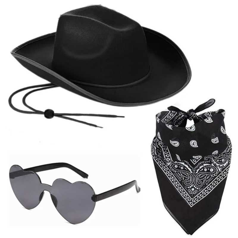 Western style cowboy hat scarf sunglasses wide brown hat womens party attire W241225