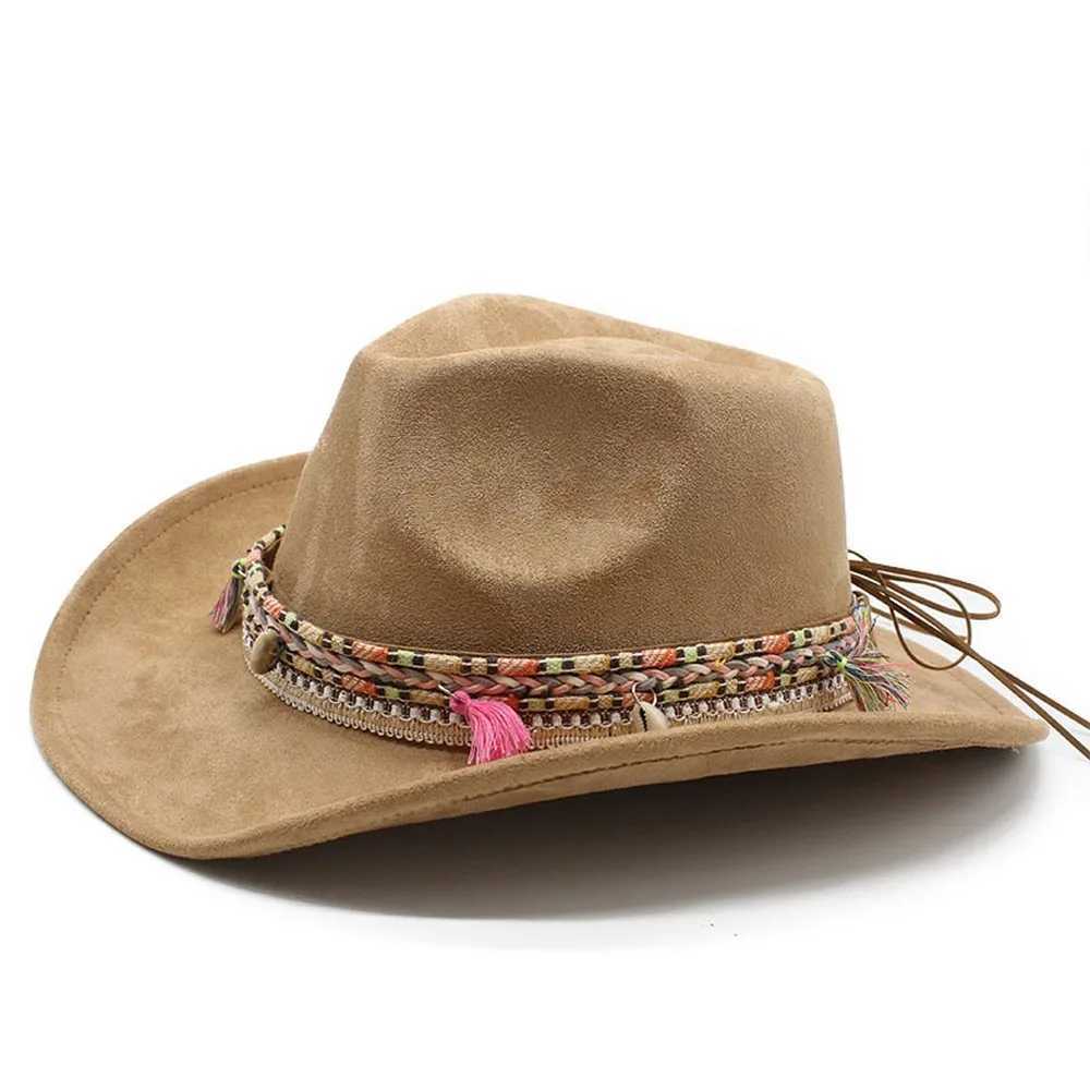 Seasonal denim hat men and women Bohemian style Cs suede 57-58cm braided ponytail tassel decoration 2023 new item W241225
