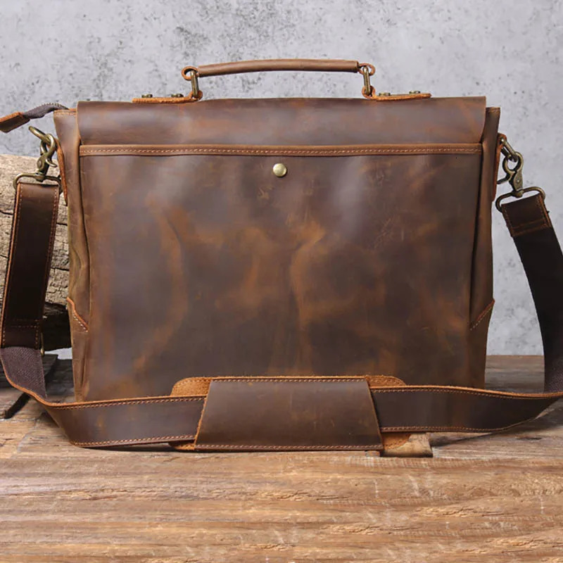 Luufan Mens Briefcase Genuine Leather A4 File Document Handbag Male Soft Cow Leather Laptop Shoulder Bag Business Computer Bag 241225