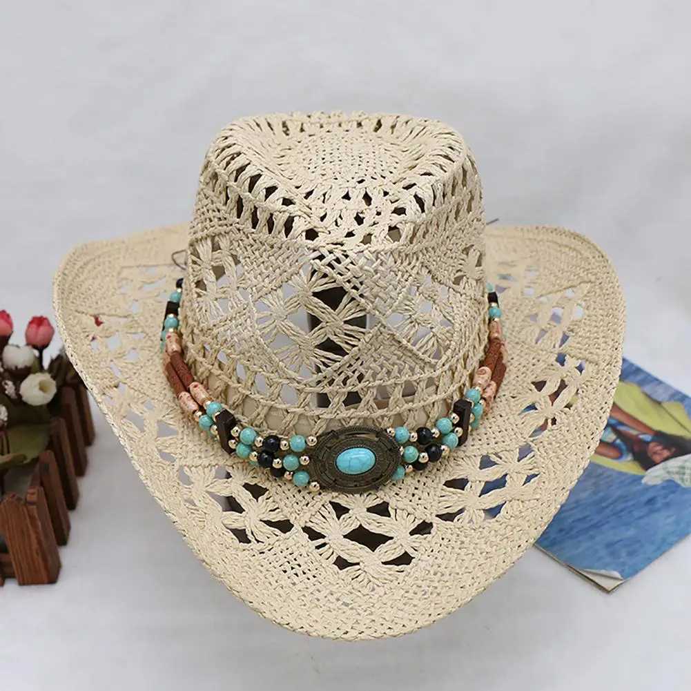 Per Rope Woven Sun Hat unisex Str Beads cowboy hat retro western cowboy hat mens gentleman hat La Jazz cowboy hat W241225