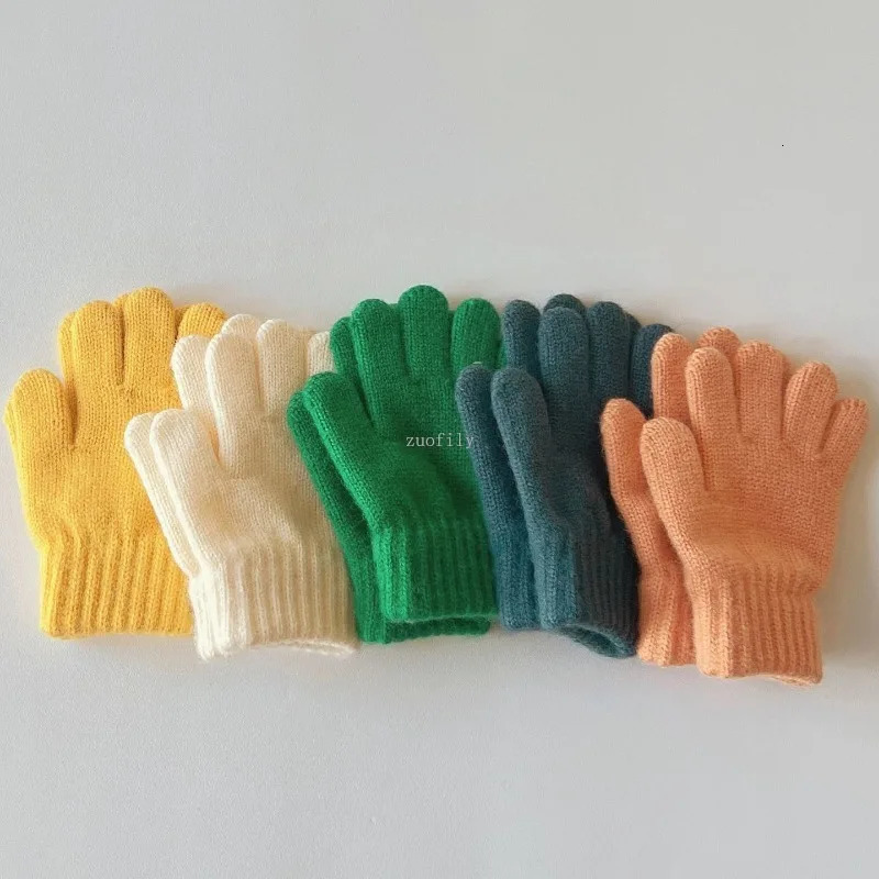 37Years Baby Girls Boys Winter Knitted Gloves Solid Candy Warm Mittens Toddler Thicken Acrylic Soft Full Finger 241225