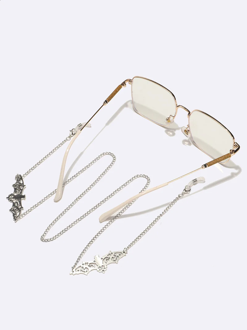 Hollow Out Bat Woman Sunglasses Chain Silver Color Pendant Trend Long Neck Chains Anti Falling Glasses Eyeglasses Cord Necklace 241226