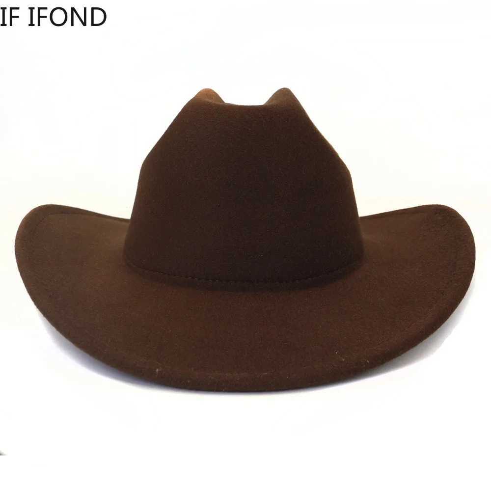 New Womens Mens Artificial Wool Western Cowboy Hat Winter Autumn Gentleman Jazz Cowboy Hat Cloche Sombrero Cs W241225