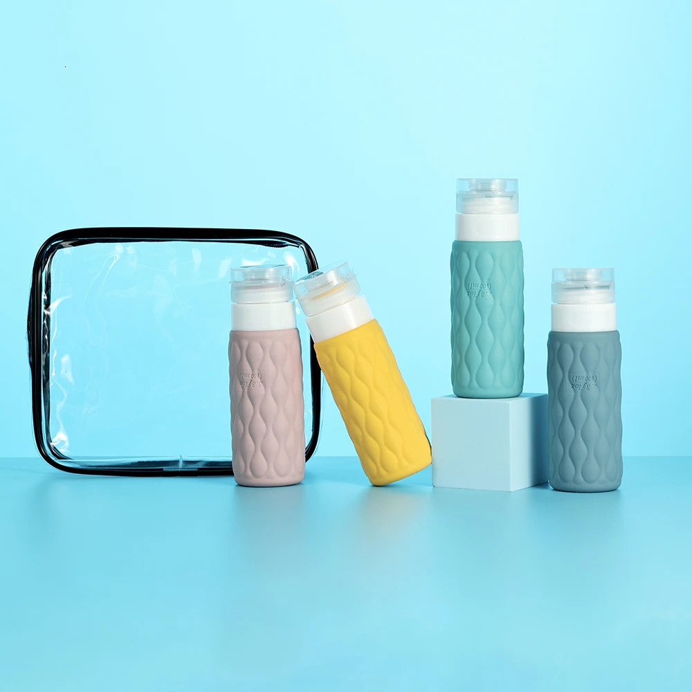 4pcs 100ml Silicone Travel Bottles Set for Toiletries Leak Squeezable for Cosmetic Shampoo Cream Conditioner Lotion Soap 241225