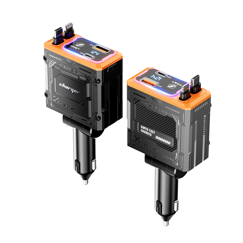 Fast Charge 120W 4-in-1 Vehicle Charging Hub with Digital Display - Compatible with iPhones and Samsungs