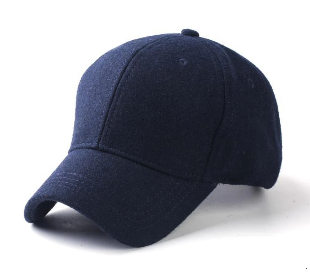 Dad Winter Warm Felt Fitted Baseball Cap Male Back Closed Wool Sport Hat Men Big Size Hat M 55-60cm L 60-65cm 241225