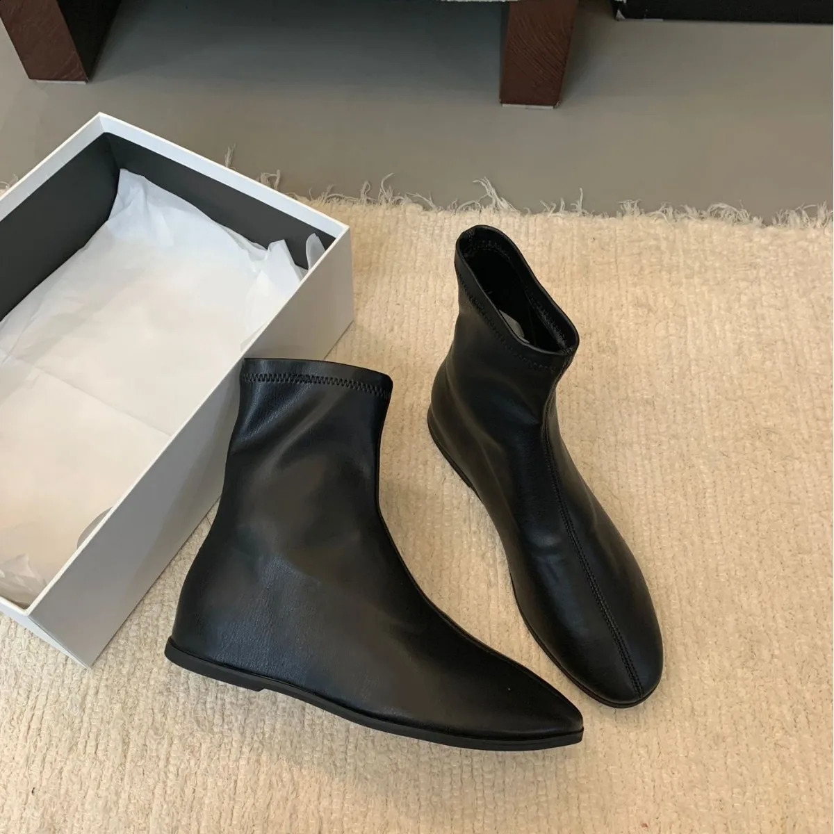 Womens Boots Autumn Wedge Shoes Round Toe Zipper Boots-Women Chelsea Rubber Rock Ladies Med Fabric Hoof Heels Rome Ankle R 241226