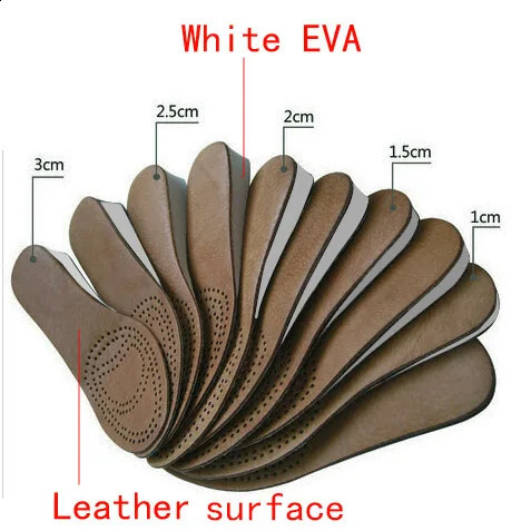 Unisex Breathable genuine leather rising insole height increasing shoes insole for Men or Women absorb sweat 241226