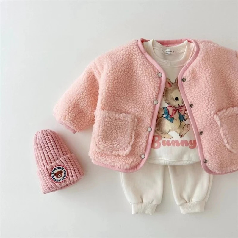 Korean version of autumn and winter boys girls cotton cute cartoon rabbit deer plush sweatshirt casual sports set 241225