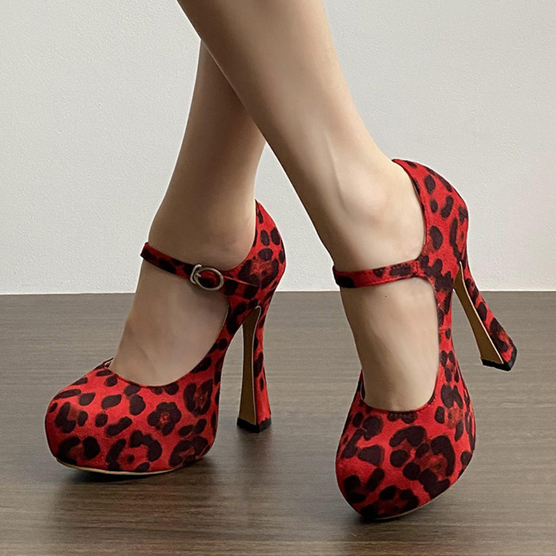 Liyke Spring Autumn Sexy Leopard Print Women Platform High Heels Stiletto Sandal Fashion Buckle Strap Party Stripper Shoes Pumps