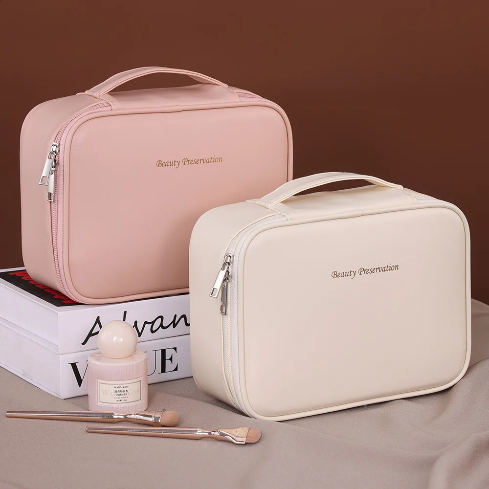 PU Leather Double Layer Makeup Bag Large Capacity Cosmetic Bag Cosmetics Organizer Womens Travel Essentials 241226