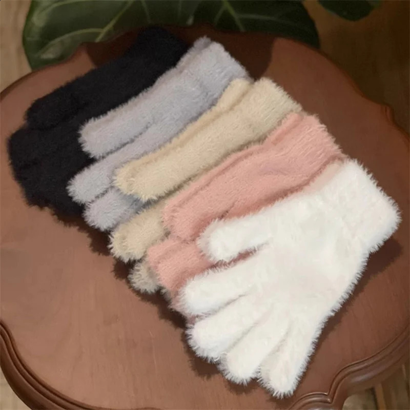 2025 Winter Mink Velvet Simulated Rabbit Fur Five Finger Gloves Warm Cold-Proof Gloves Women Outdoors Cycling Mittens 241226