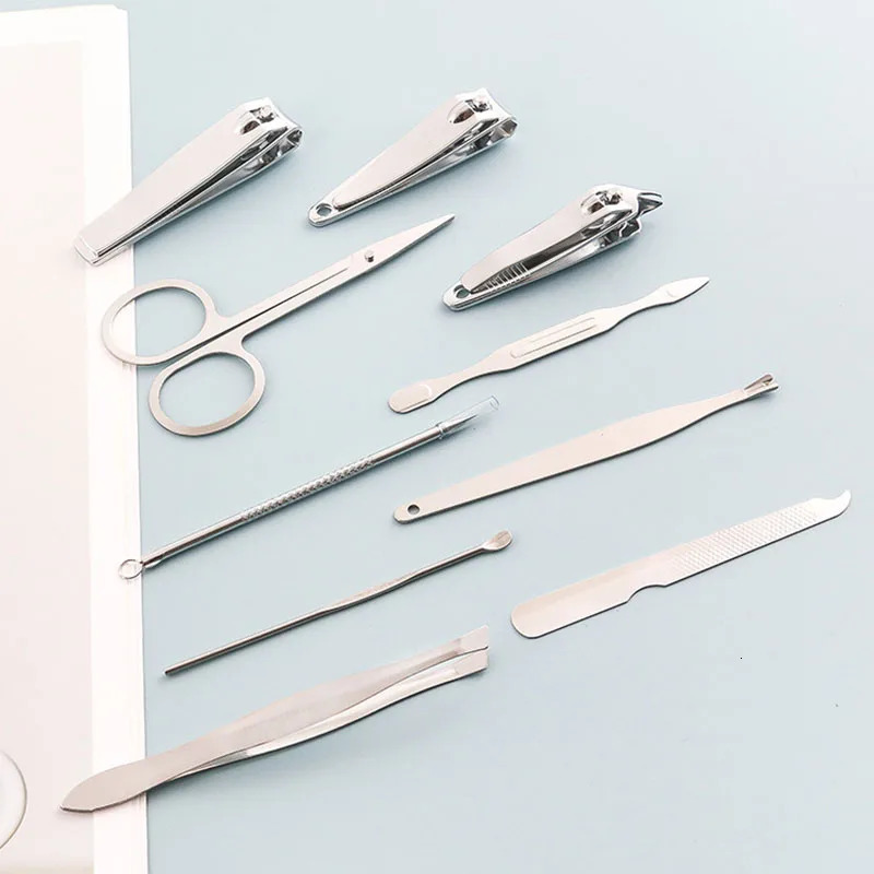 10pcs Nail Clipper Manicure Set Leather Box Stainless Steel Manicure Kit Home Nail Care Tools Portable kit Gift Nail Clipper Set 241225