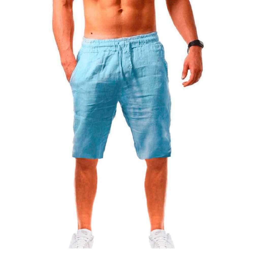 Mens casual earth shorts summer breathable cotton linen shorts flat bottomed fashionable jogging beach shorts mens clothing W241226