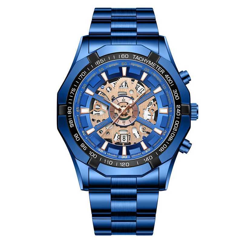 New Arrival UTHAI mens watch light luxury business hollow luminous pointer waterproof stainless steel metal strap quartz watch H169 Z241226