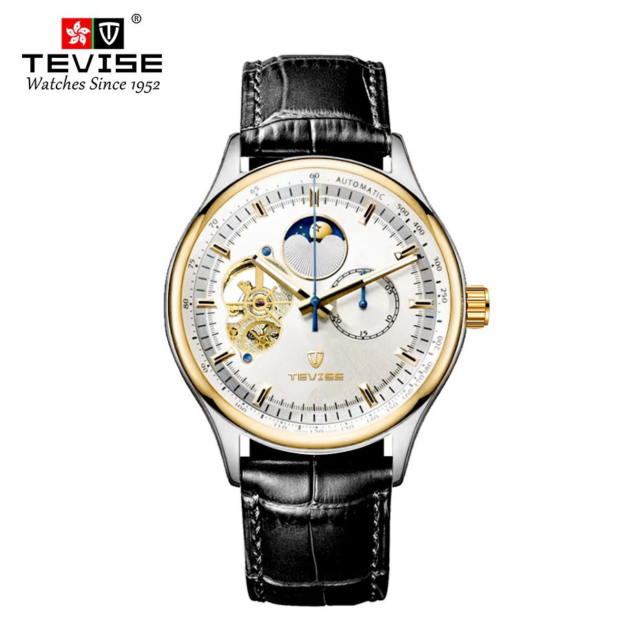 Swiss TEVISE Classic Hollow Fully Automatic Mechanical Watch Multifunctional Business Designer Mens Watch, Waterproof Luminous Mechanical Wristwatch T