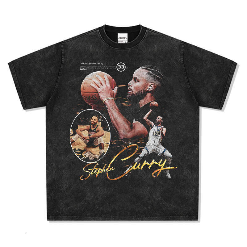 New Warriors Curry Basketball Character Print Short Sleeve T-shirt American Street Style